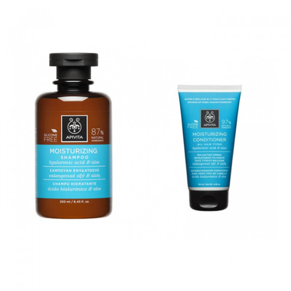 Apivita Moisturising Shampoo 250ml Moisturising Conditioner Aloe Hyaluronic Acid 150ml Set 2 Pieces