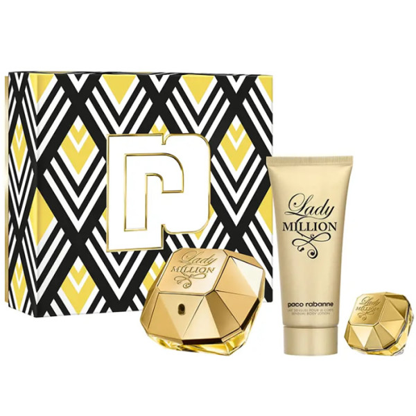 Coffret Paco Rabanne Lady Million : Eau De Parfum 80ml + Lait sensuel pour le corps 100ml + Eau De Parfum 5ml