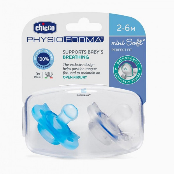 Chicco Sucette PhysioForma Mini Soft 100 silicone 2-6m 2 Unt